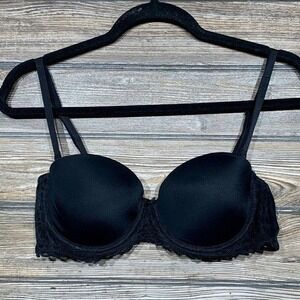 So Intimates Black Lace Trim Bra Size‎ 36B Multi-Wear Lightly Lined Underwire
